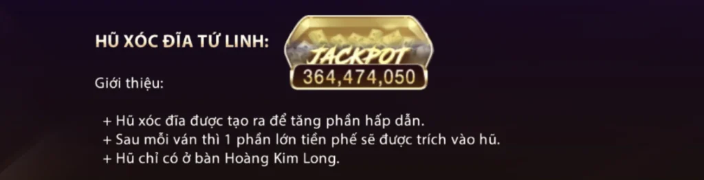 Phần thưởng Jackpot siêu khủng của Xóc đĩa tứ linh