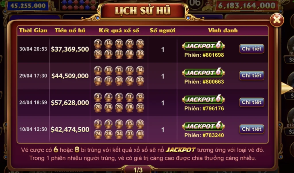 Lịch sử hũ tại game Keno lộc phát